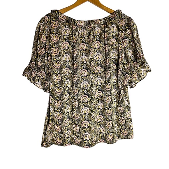 J. Crew Ruffle featherweight satin scoopneck top in dandelion swirl Size S - Picture 3 of 6